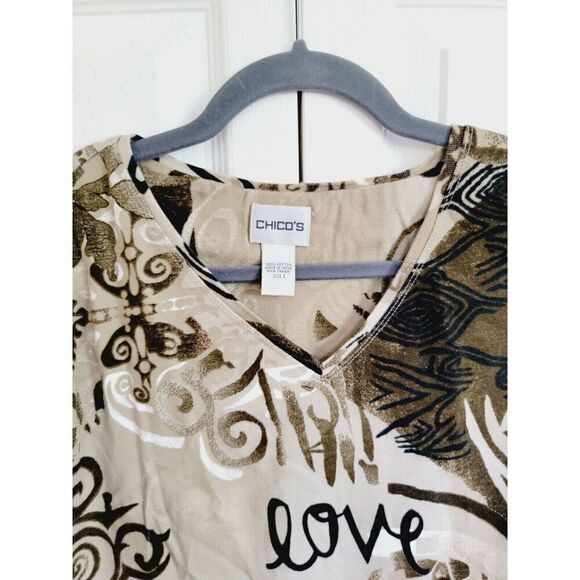 Chico's 3 T-Shirt V-Neck 3/4 Sleeve Stretch Top Love Joy XL Stretch Cotton - Picture 3 of 6